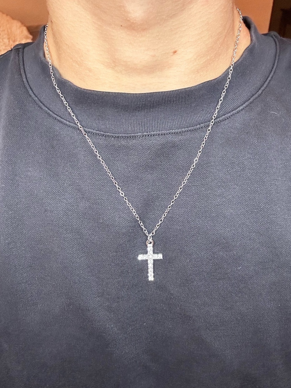 Sterling Silver Cross Pendant Necklace - White Crystal Accent